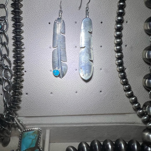 COPY - COPY - Southwestern Sterling turquoise, feather, dangle, earrings - Picture 7 of 9
